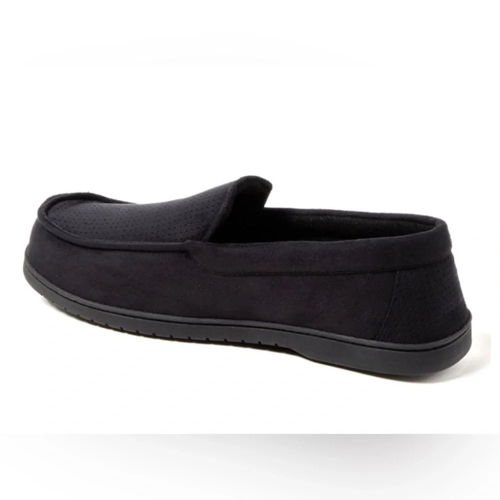 DEARFOAMS Mens Microsuede Moccasin Slippers Size Small 7-8 Black Washable New